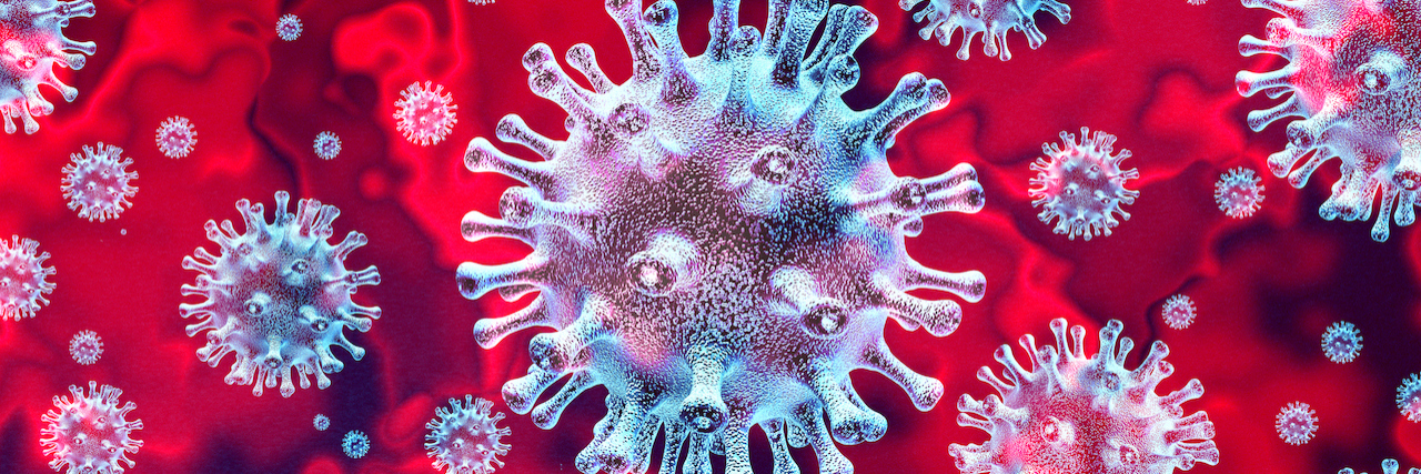 Magnified coronavirus cells