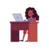 Illustration of a teenage girl sitting behind a desk working on a laptop computer