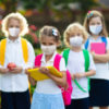 Children wearing face masks at school.