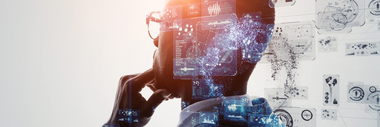 How to Protect Your Mental Health During COVID-19 A man looks off into the distance with his hand on his chin with visible "thoughts" swirling around his head