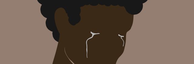 An illustration of a black man with tears in his eyes