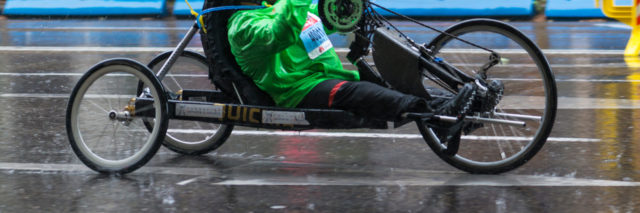 Wheelchair competitor in bike race.
