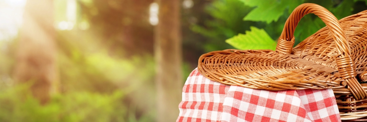 My First COVID-19 Socially-Distant Summer 'Picnic' as a Blind Person Picnic Basket with napkin.