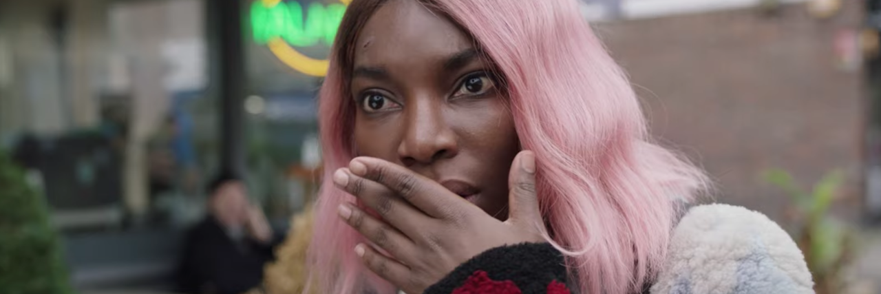 Michaela Coel from I Will Destroy You making a shocked face
