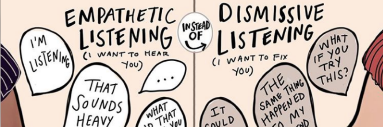 Graphic that shows empathetic listening vs dismissive listening