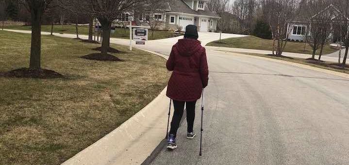 Becca using her walking sticks.