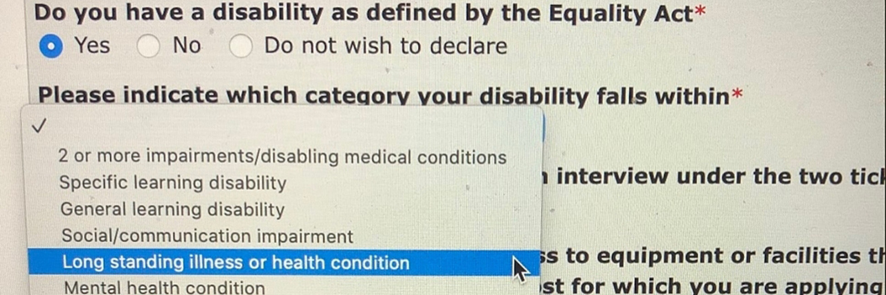 Disclosing My Disability on a Job Application in the UK Disability questions on a UK job application.