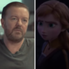 A three-person collage showing (from left to right), Harry Potter, Ricky Gervais and Anna from "Frozen II"
