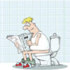 Cartoon of man on the toilet.