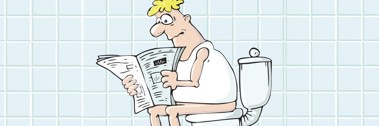 Finding Humor in the World of Parkinson's Disease Cartoon of man on the toilet.