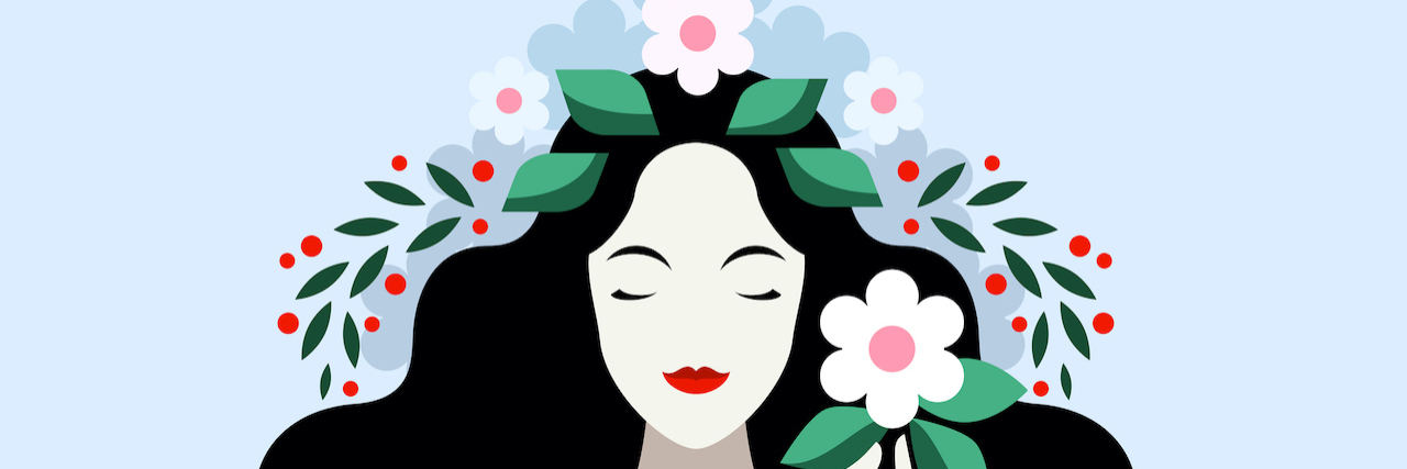 Believing Your Body Is Good Enough With Body Dysmorphic Disorder Illustration of woman with wreath of flowers