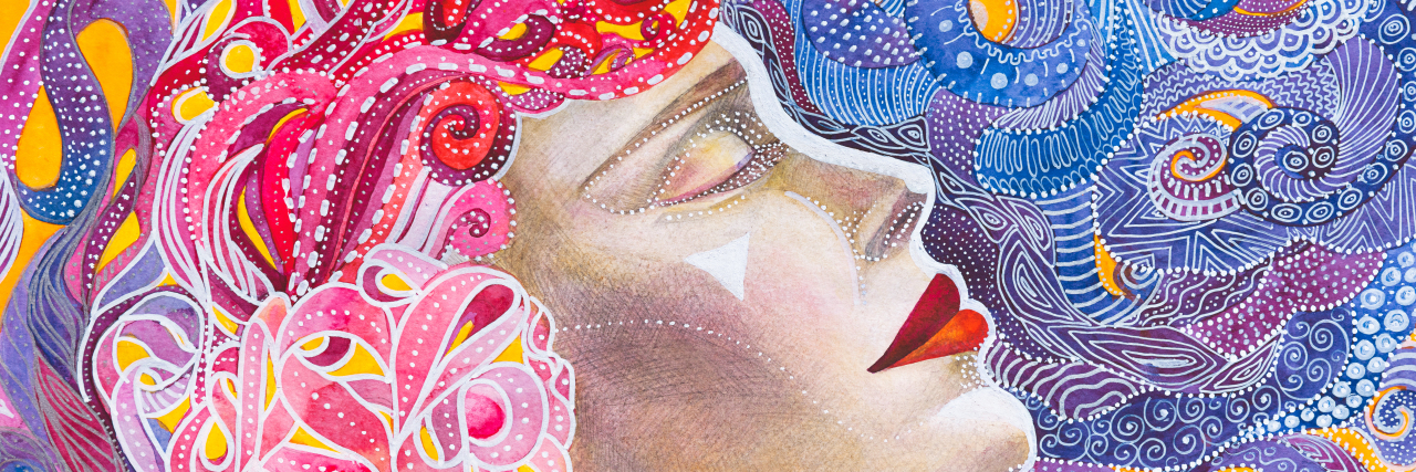 Finding Equanimity in Life With Chronic Pain Painting of a woman meditating or thinking.