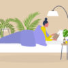 Illustration of woman reading in bed
