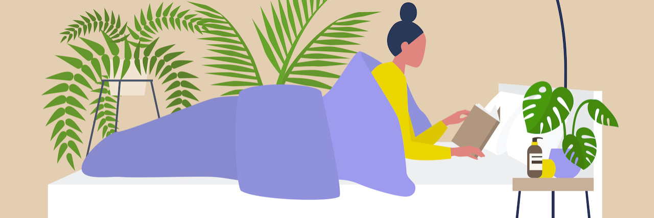 10 Tips for Practicing Self-Care During Election Season Illustration of woman reading in bed