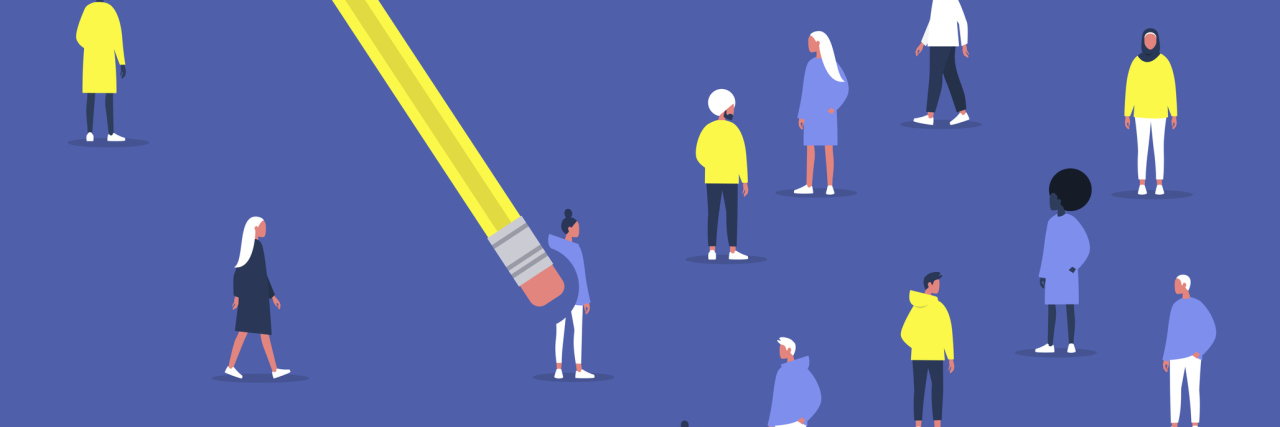 The Mental Health Community Should Be Concerned About 'Cancel Culture' A group of people. A pencil can be seen erasing some of the people