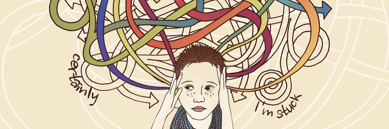 Navigating Other People's Understanding of Mental Illness Illustration of woman with swirling arrows above her head to represent confusion or uncertainty