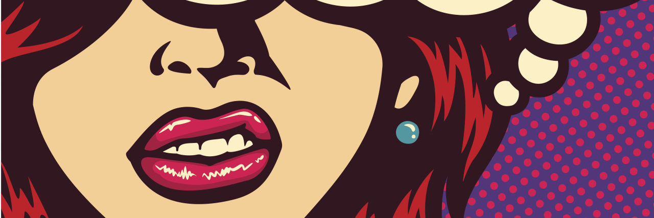 Pop art comic book panel of womans mouth.