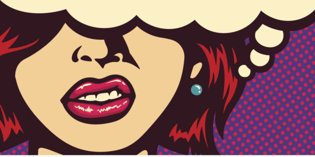 Pop art comic book panel of womans mouth.