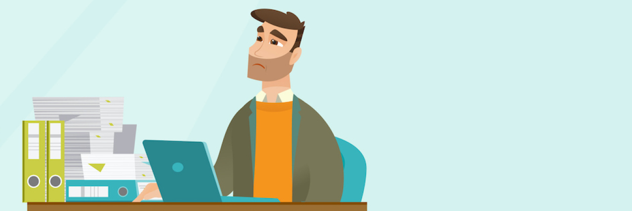 Pretending to Be 'High-Functioning' With Depression Serious office worker surrounded by piles of paper