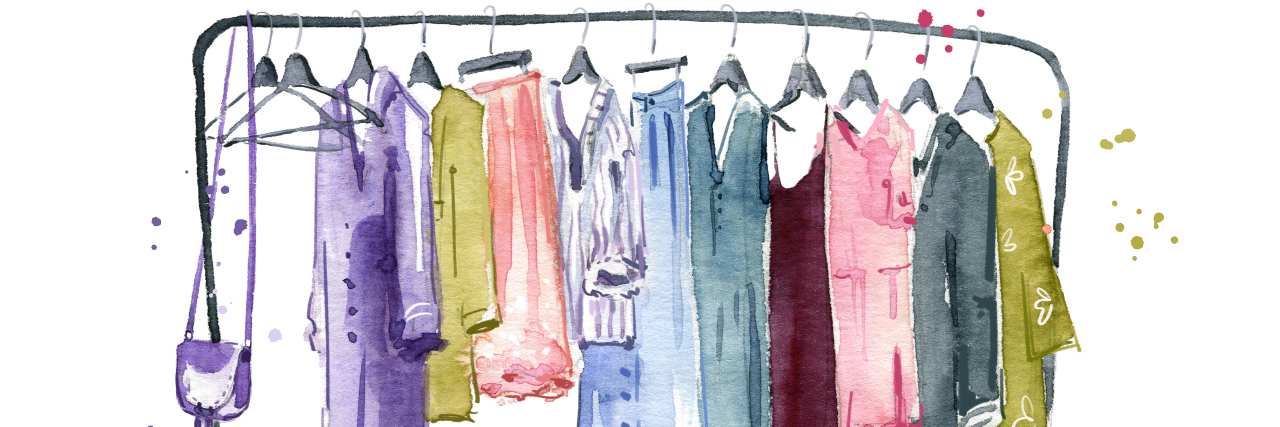 Clothes rail, watercolor illustration.
