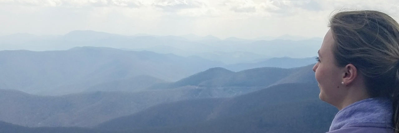 Laurie looking at the mountains