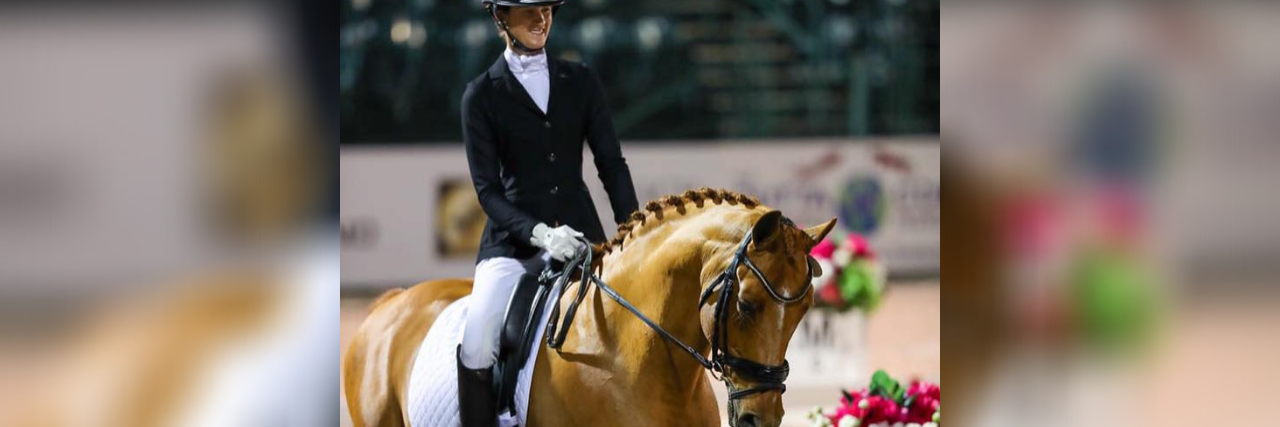 Becoming a Paralympic Horse Rider After a Traumatic Brain Injury Marie riding horse in adaptive dressage.