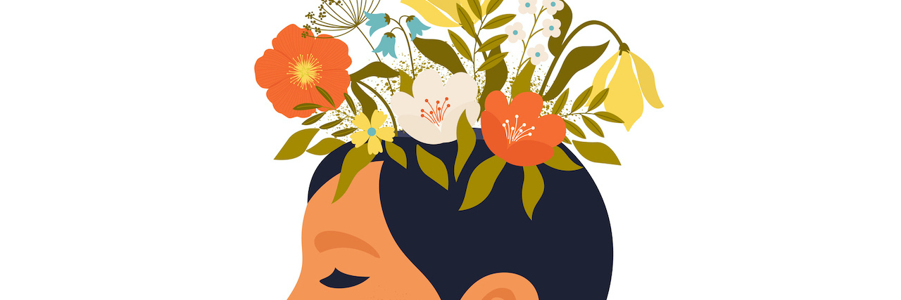 Mental Health Lessons for a Global Pandemic A woman with flowers coming out of her head