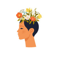 A woman with flowers coming out of her head