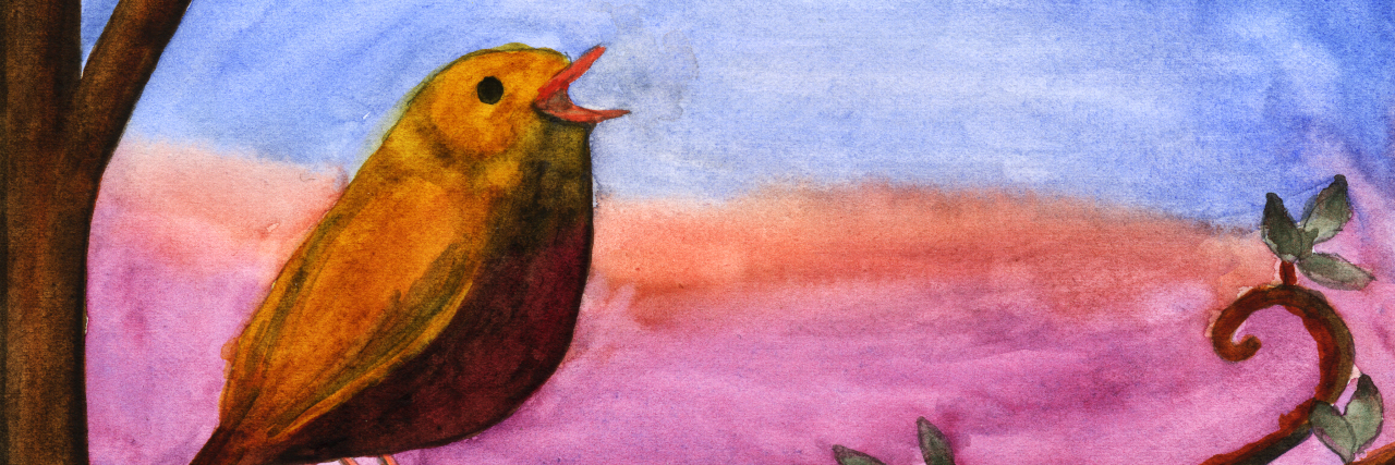 Coping With Sensory Overstimulation After a Brain Injury Watercolor painting of a song bird sitting on a branch.