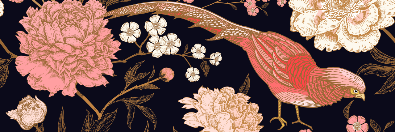 Floral vintage seamless pattern with flowers and birds.