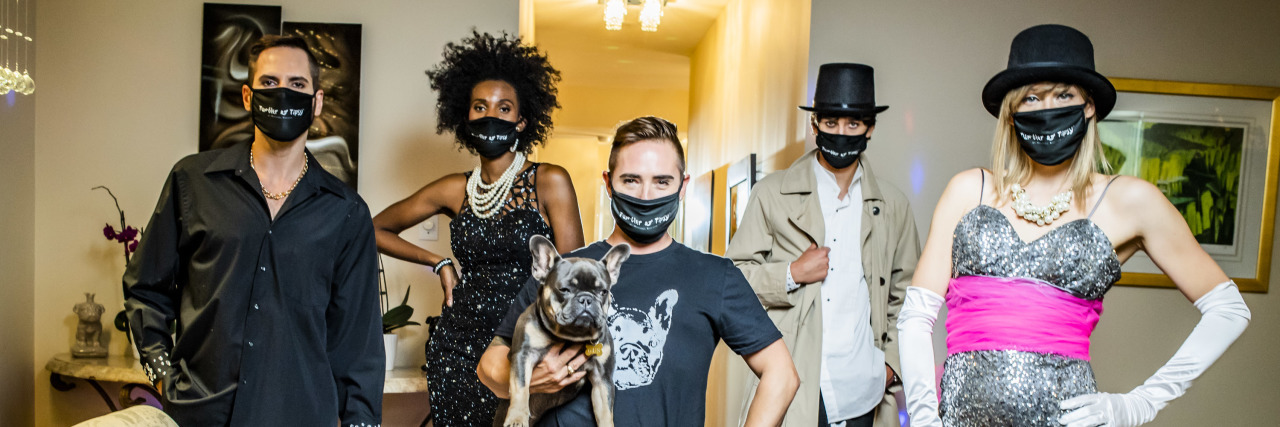 Tumbler and Tipsy and CreakyJoints Partner for Fashion Show Tumbler and Tipsy Spr Sum 2021 Group Shot Masked