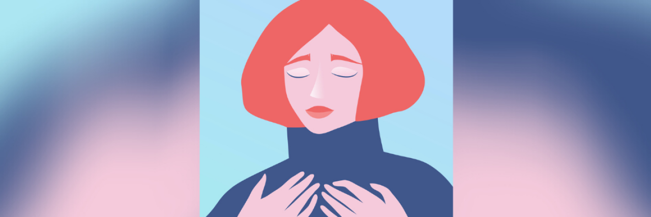 Illustration of woman holding her hands above her chest
