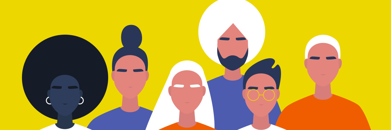 Addressing Mental Health in BIPOC Communities an illustration of diverse people standing together