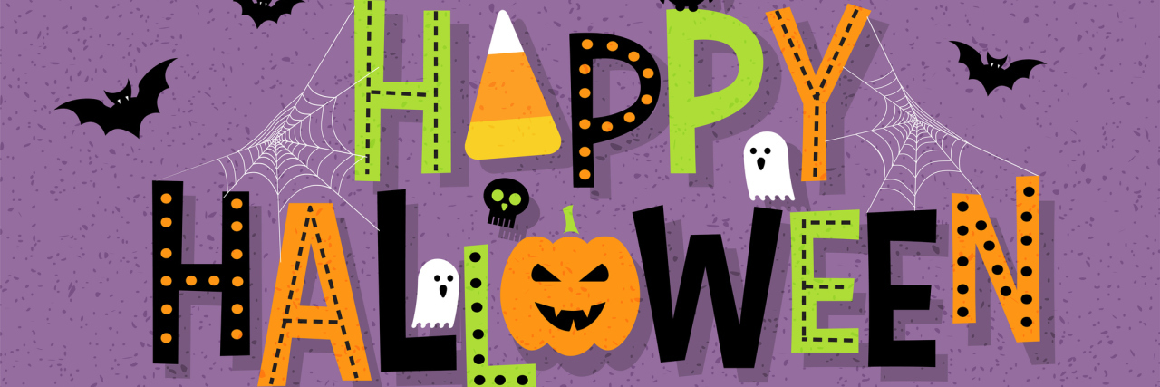 Decorative Happy Halloween typography that reads Happy Halloween