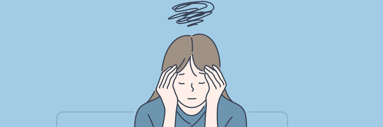 How Chronic Stress Impacts People During the COVID-19 Pandemic Young woman with strong headache, tired and exhausted girl holding head.