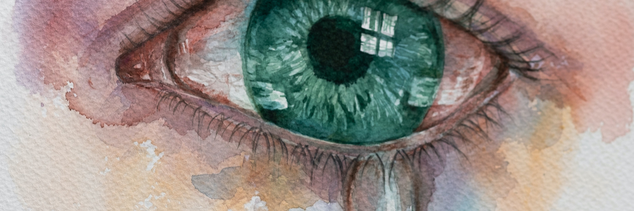 watercolor of an eye crying