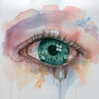 watercolor of an eye crying