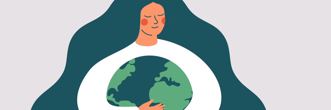 If You're Struggling During COVID-19, Your Feelings Are Valid An illustration of a woman with long hair embracing the world