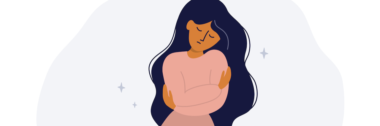 Why Cognitive Behavioral Therapy Didn't Work for Me illustration of a young woman wrapping her arms behind herself