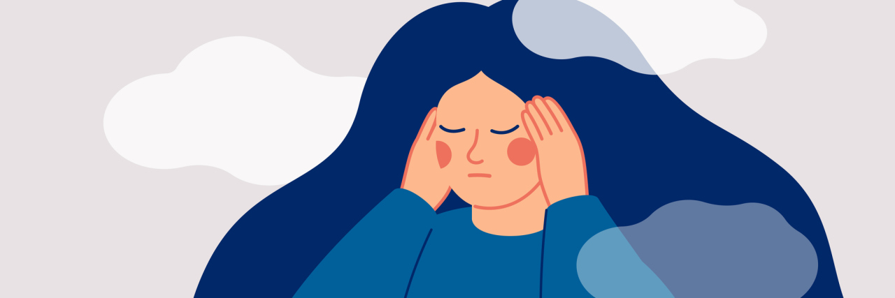 How Board Games Helped Me Fight My Brain Fog illustration of woman touching her temples surrounded by clouds of fog