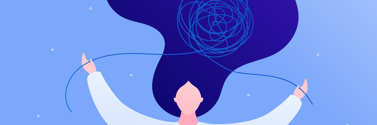Mental health Is Just as Important as Physical Health An illustration holding up string surrounding her head, representing the tangles of mental health