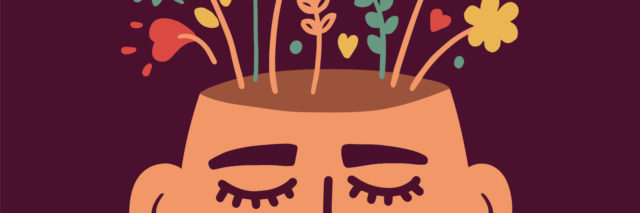 An illustration of a man with flowers coming out of his head