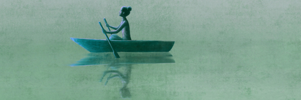 How Support From Others Helps Me Get Through Bipolar Depression Illustration of woman in rowboat on water