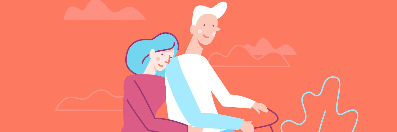 My Husband Becoming My Caregiver Strengthened Our Bond Illustration of couple on bicycle