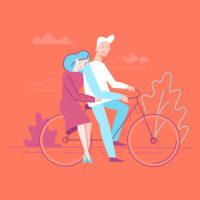Illustration of couple on bicycle