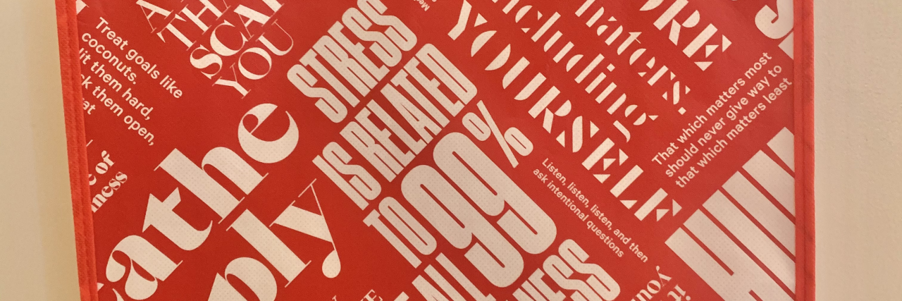 To Lululemon: These Words on Your Bag Hurt People With Chronic Illness Lululemon bag with harmful claims about stress and illness.