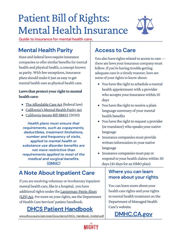 Patient Bill of Rights: Mental Health Insurance (click to download flyer)