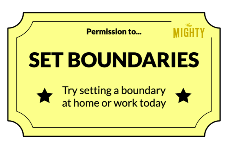 A permission slip with a muted yellow background and black text that reads: permission to... set boundaries. try setting a boundary at home or work today