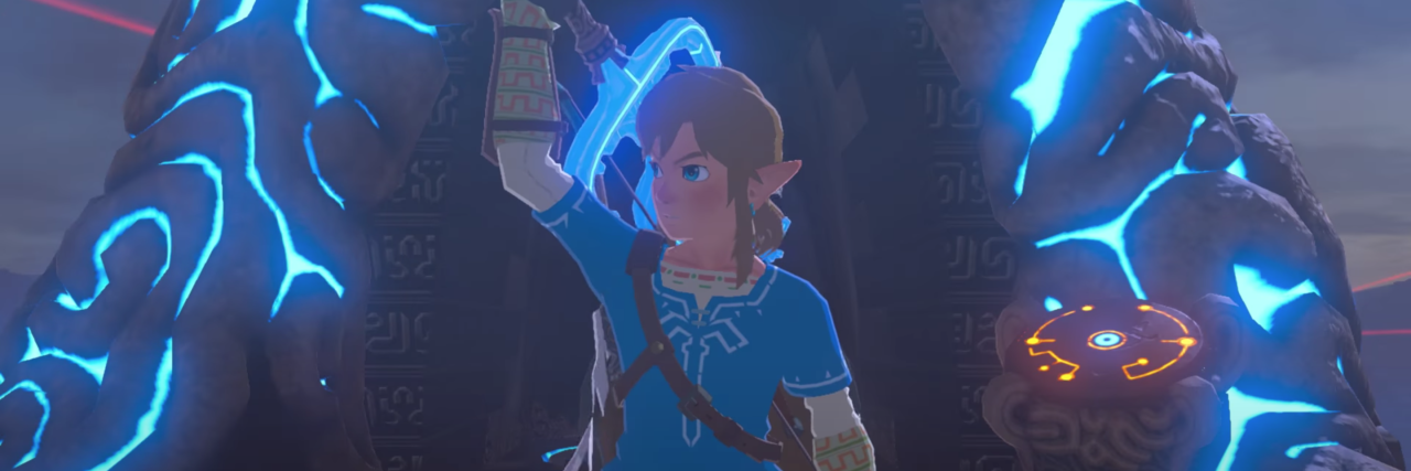 Exploring Trauma and Recovery in Zelda: Breath of the Wild screenshot of Link from Zelda: Breath of the Wild, unsheashing a glowing weapon from his back