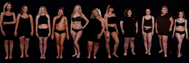 Group of women with writing on their bodies, revealing their invisible illnesses.